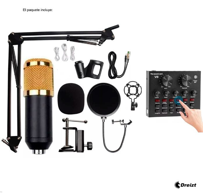 Micrófono Profesional con Consola Tarjeta de Sonido BM-800 Dreizt