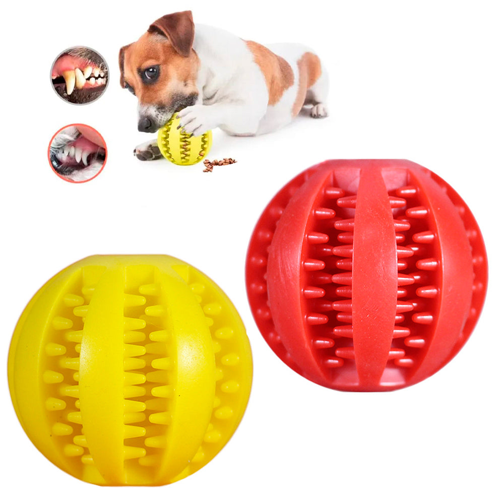 Combo 2 Pelotas Limpia Dientes para Perros Rojo y Amarillo