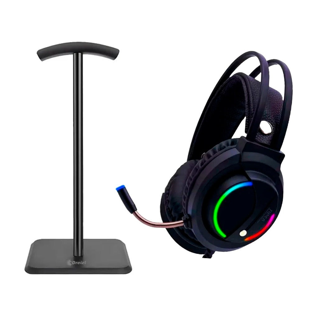 Combo Audífonos Gamer D5000 PRO Luces RGB AU240001 + Soporte para Audífonos Gamer Dreizt Rgb D6000 GR270034