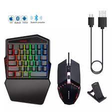 Combo Bluetooth Kit Combo Gamer 4 en 1 Teclado Gamer en una Sola Mano Rgb y Mouse Dreizt Pubg Free Fire + Mousepad 80x30 Galaxia
