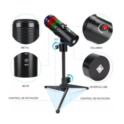 Combo Audífonos Gamer Bluetooth M28 Profesionales + Micrófono Profesional de Mesa Black RGB Dreizt