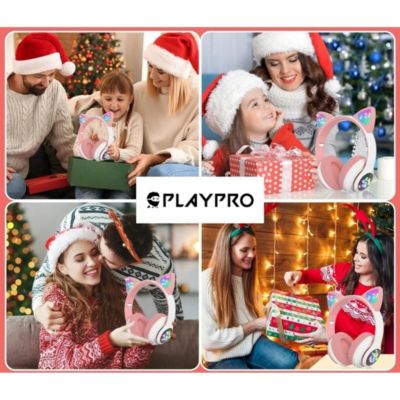 Audifonos Bluetooth Luces Rgb Gato con Radio Llamadas Spotify Rosado Playpro Au240020