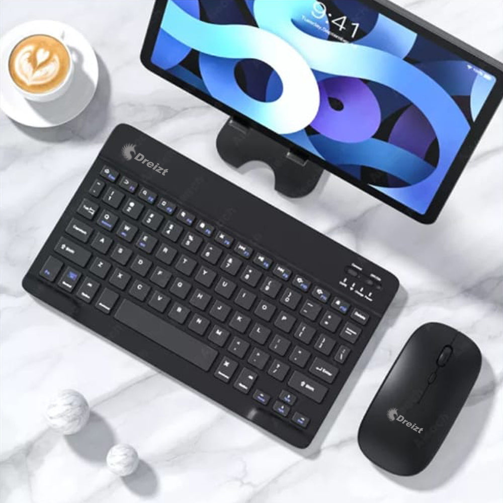 Kit Teclado y Mouse Inalámbrico Bluetooth Multidipositivo Dreizt DT100 Negro