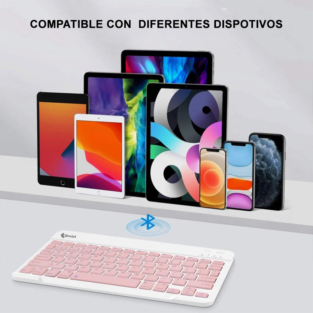 Kit Teclado y Mouse Inalámbrico Bluetooth Multidipositivo DT100 Rosado