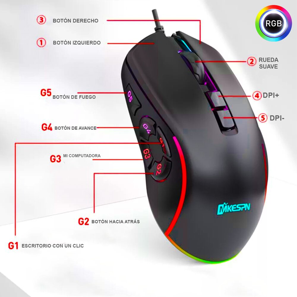 Mouse Gamer Profesional D7200 PRO RGB Dreizt