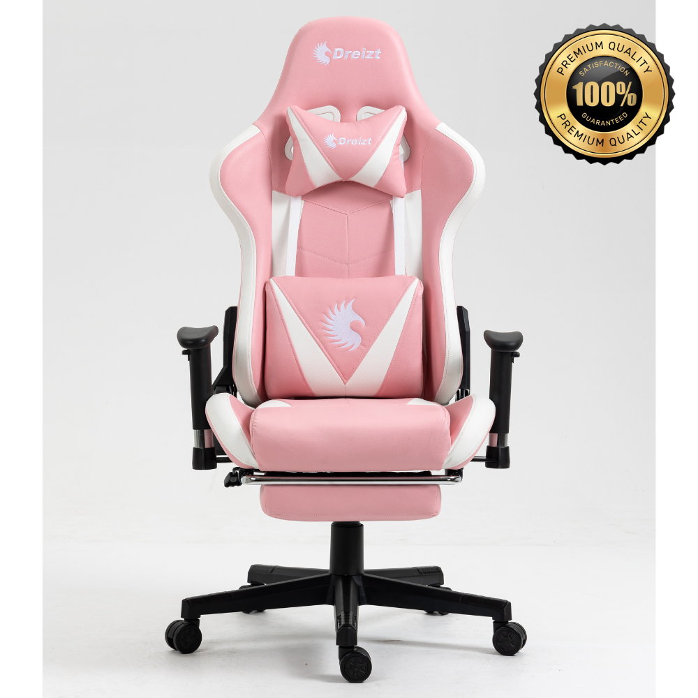 Silla Gamer Dreizt Apolo Series Rosado Pro 180° Reclinable Alta Calidad con Posapies