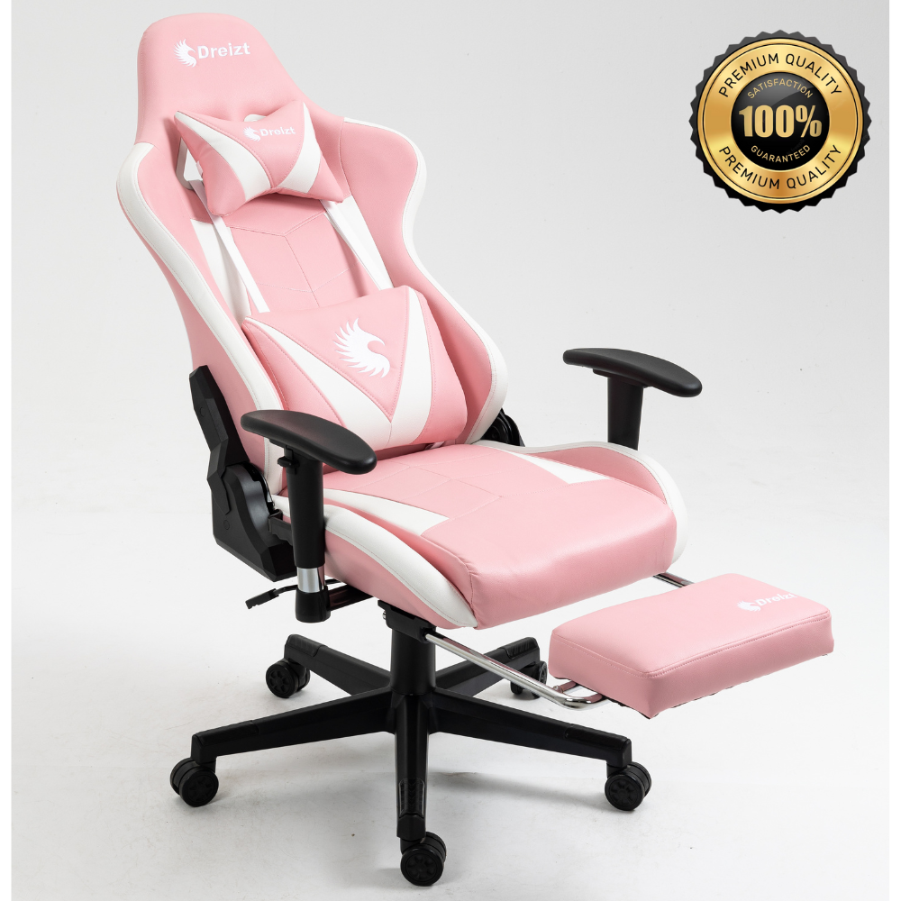 Silla Gamer Dreizt Apolo Series Rosado Pro 180° Reclinable Alta Calidad con Posapies