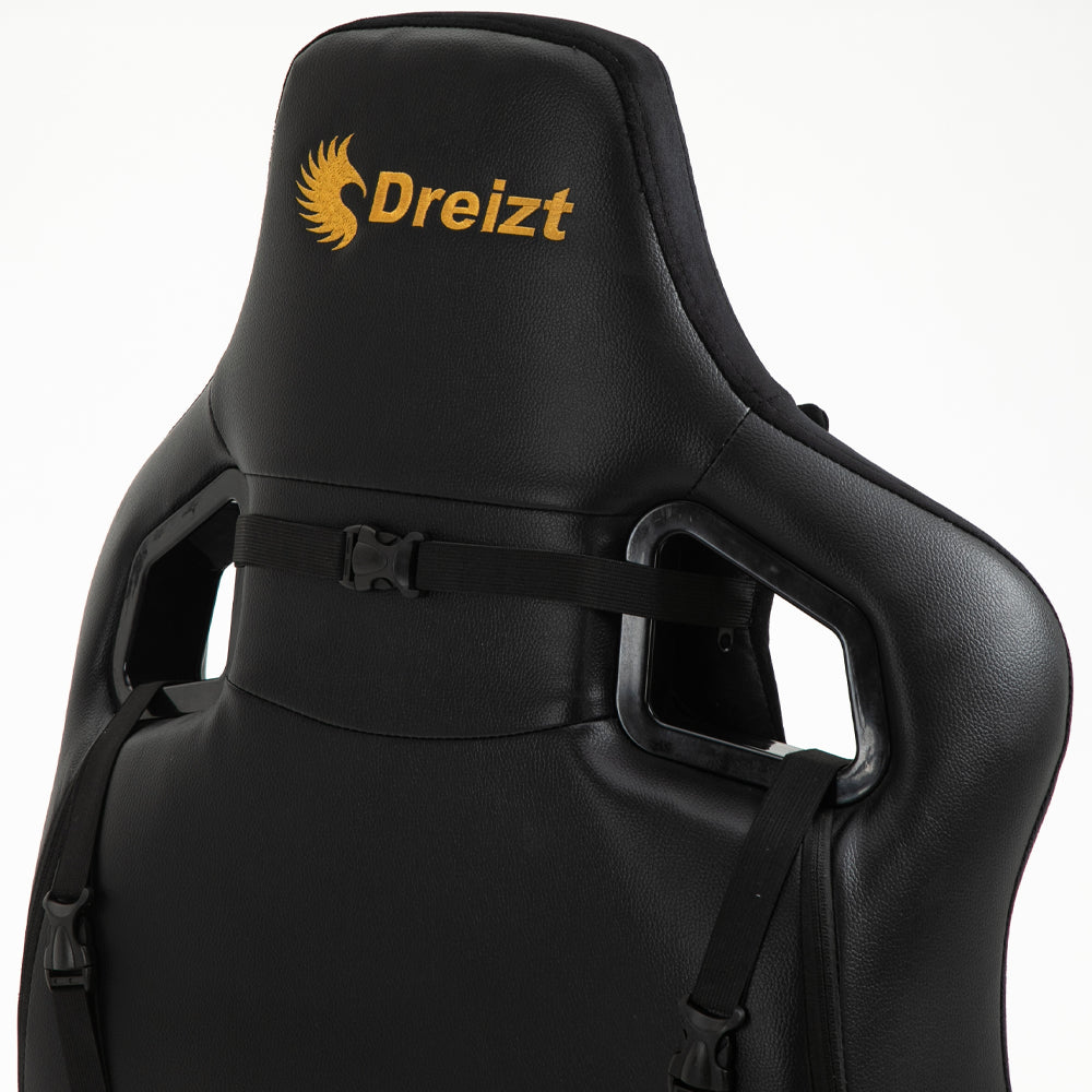 Silla Gamer Dreizt King Series Dorado Premium Alta Calidad Reclinable con Posapies Gas Lift Clase 4