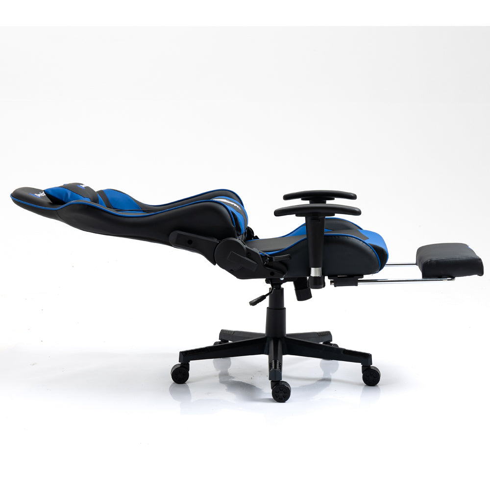 Silla Gamer Dreizt Optimus Series Azul Pro 180° Reclinable Alta Calidad con Posapies