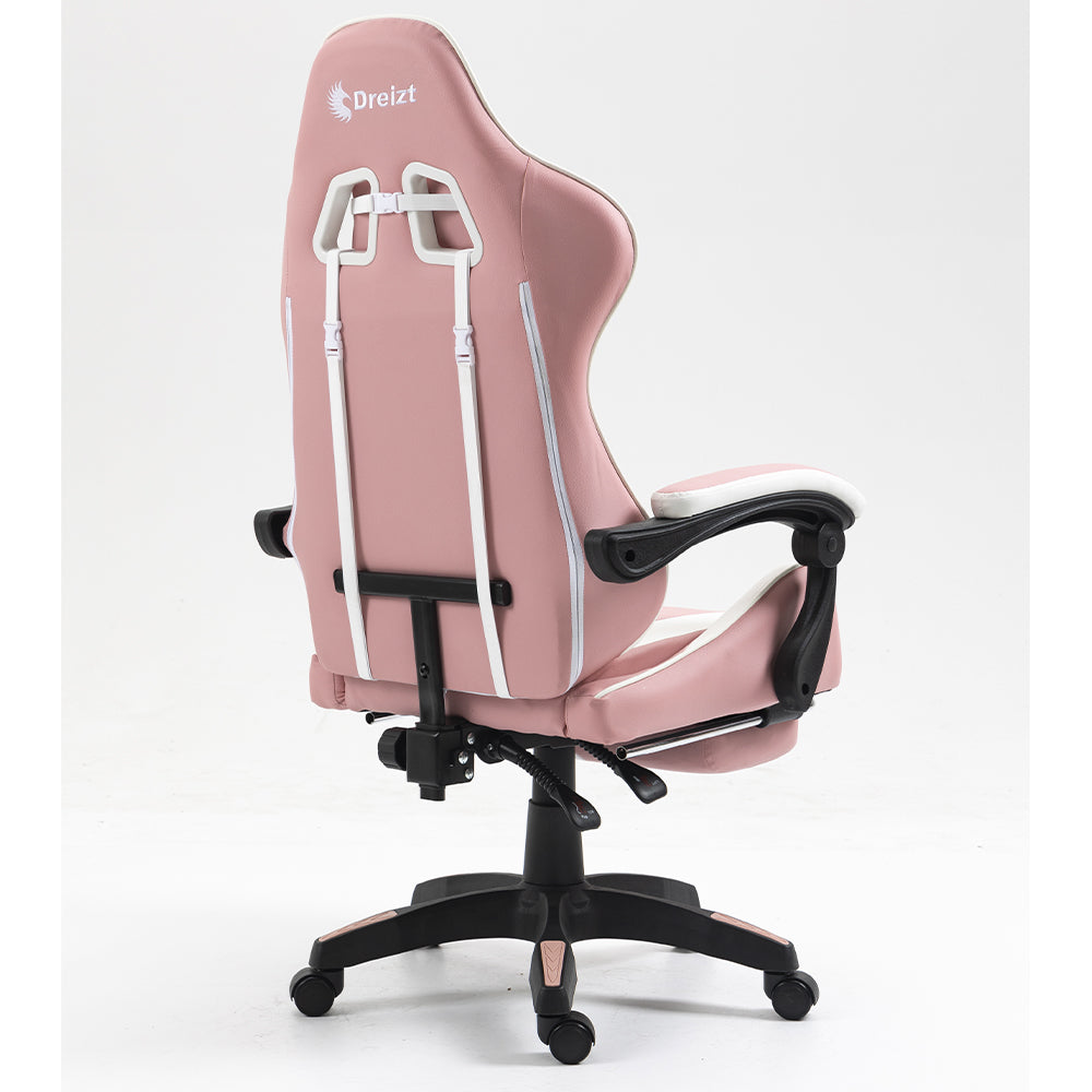 Silla Gamer Ergonómica Dreizt Shine Series Rosada Con Posapies Reclinable