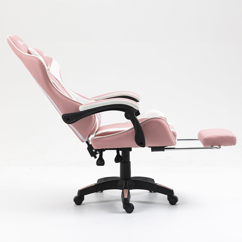 Silla Gamer Ergonómica Dreizt Shine Series Rosada Con Posapies Reclinable