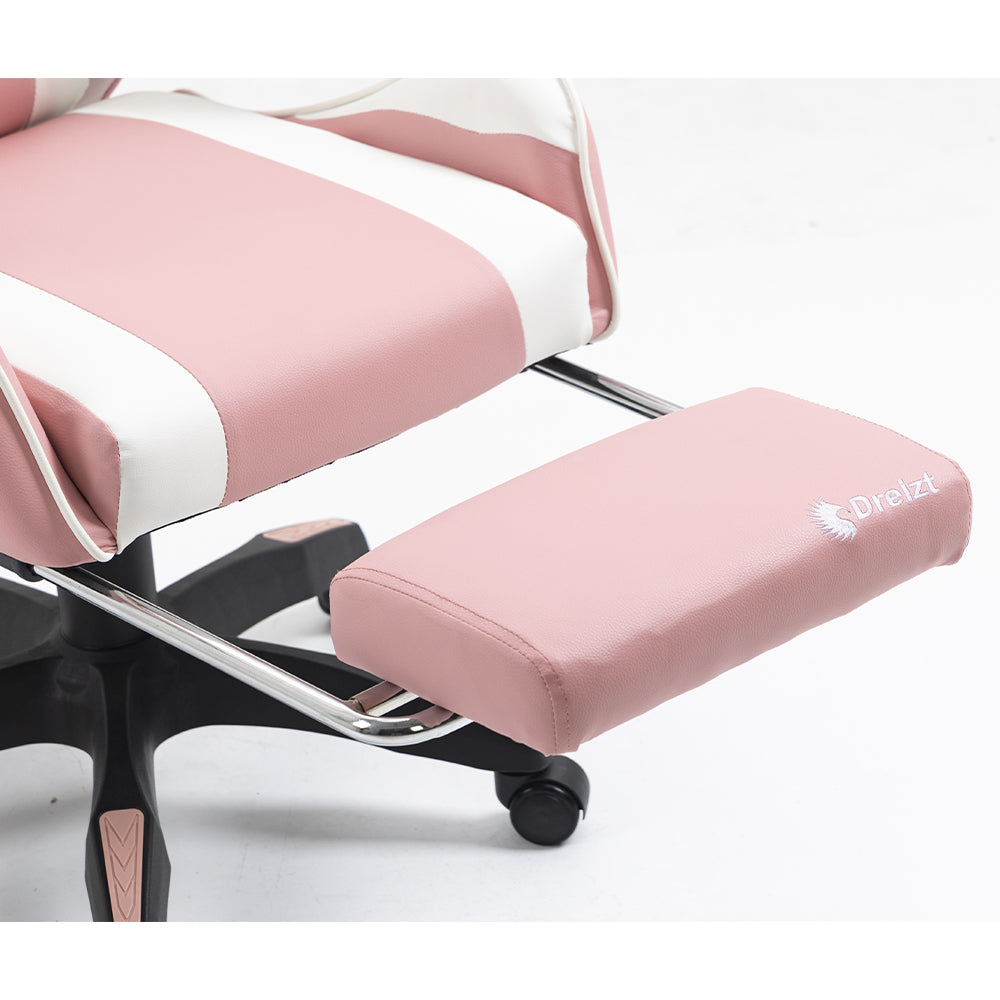 Silla Gamer Ergonómica Dreizt Shine Series Rosada Con Posapies Reclinable