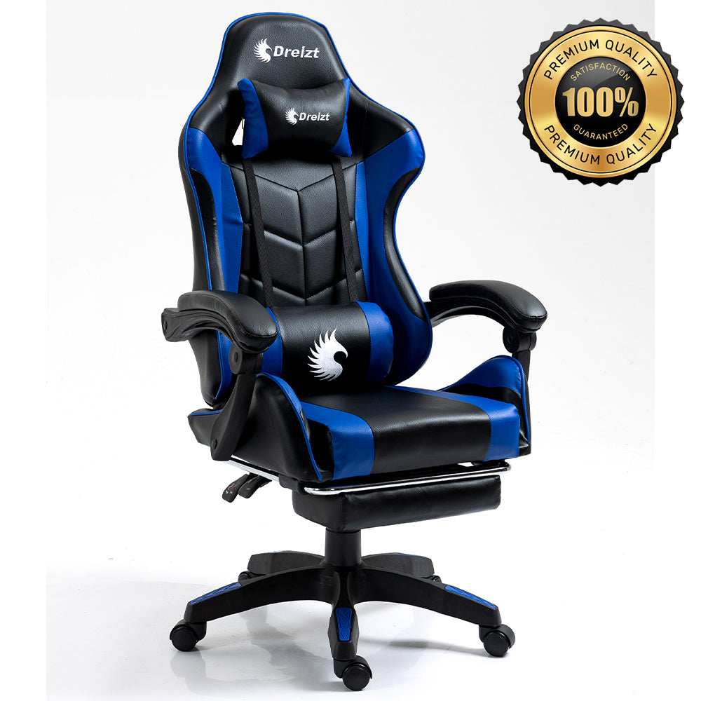 Silla Gamer Ergonómica Dreizt Shine Series Azul con Posapies Reclinable