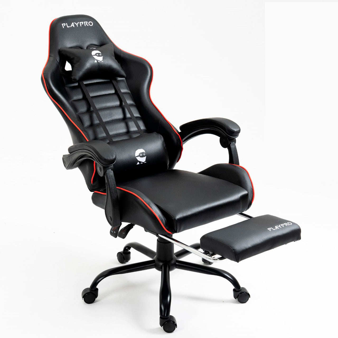 Silla Gamer Con Masajeador Lumbar Playpro X1 Rojo Base de Metal