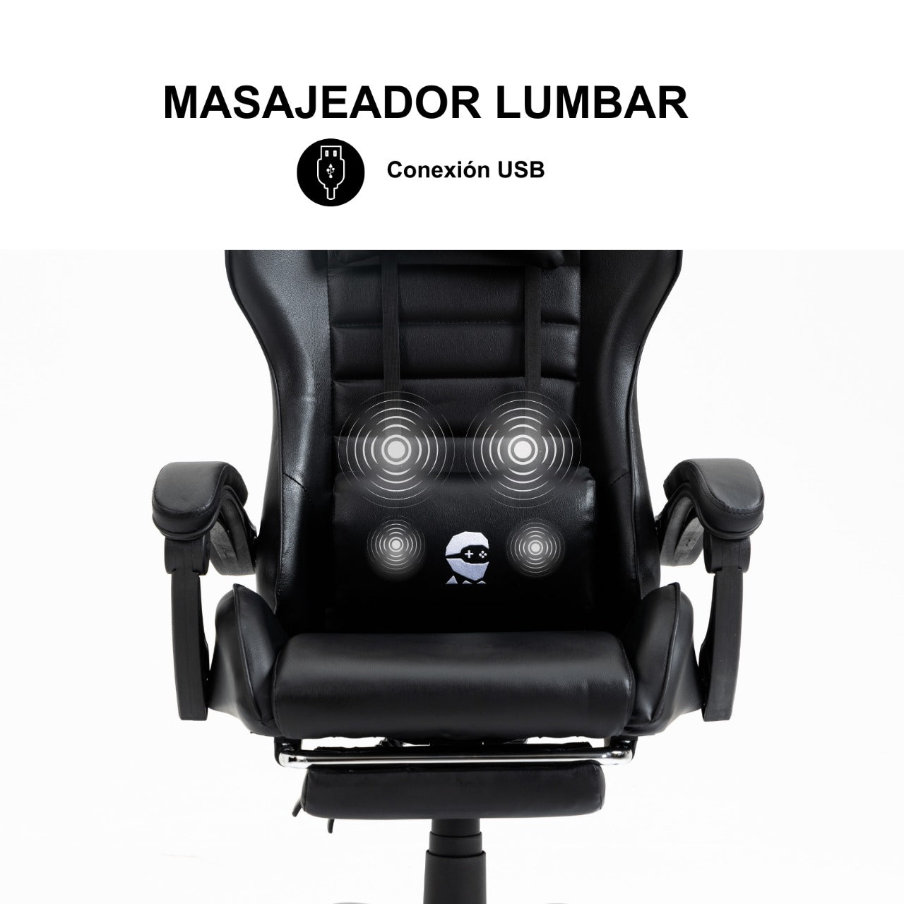 Silla Gamer Con Masajeador Lumbar Playpro X1 Negro Base de Metal