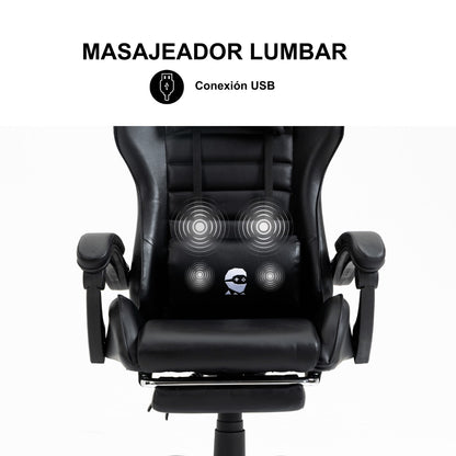 Silla Gamer Con Masajeador Lumbar Playpro X1 Negro Base de Metal