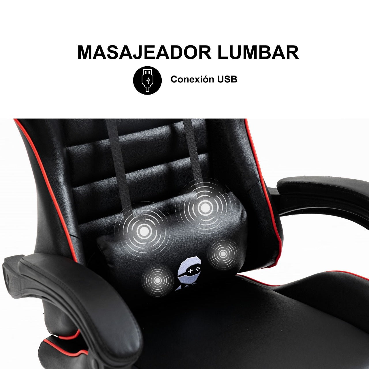 Silla Gamer Con Masajeador Lumbar Playpro X1 Rojo Base de Metal