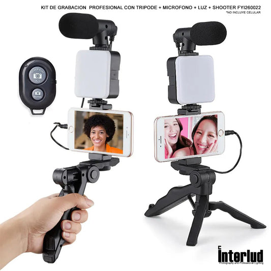 Kit de Grabacion Tripode  Microfono  Luz Shooter Intelrud FYI260022