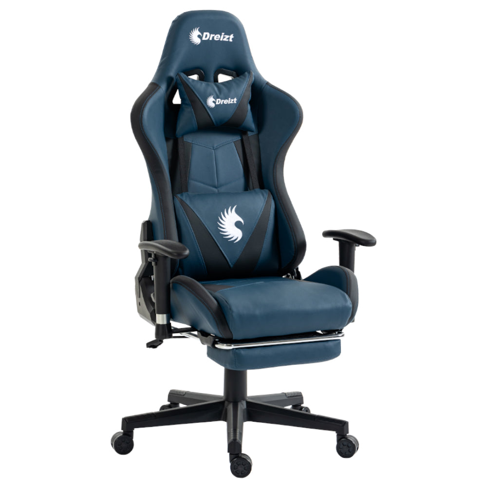 Silla Gamer Dreizt Apolo Series Azul Dark 180° Reclinable Alta Calidad con Posapies