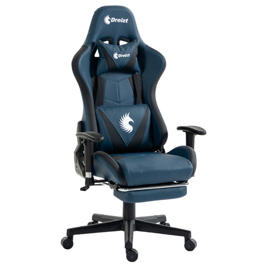 Silla Gamer Dreizt Apolo Series Azul Dark 180° Reclinable Alta Calidad con Posapies