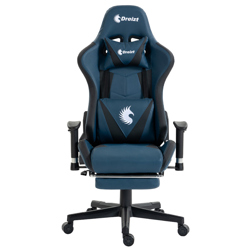 Silla Gamer Dreizt Apolo Series Azul Dark 180° Reclinable Alta Calidad con Posapies