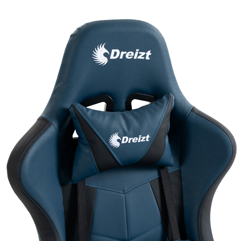 Silla Gamer Dreizt Apolo Series Azul Dark 180° Reclinable Alta Calidad con Posapies