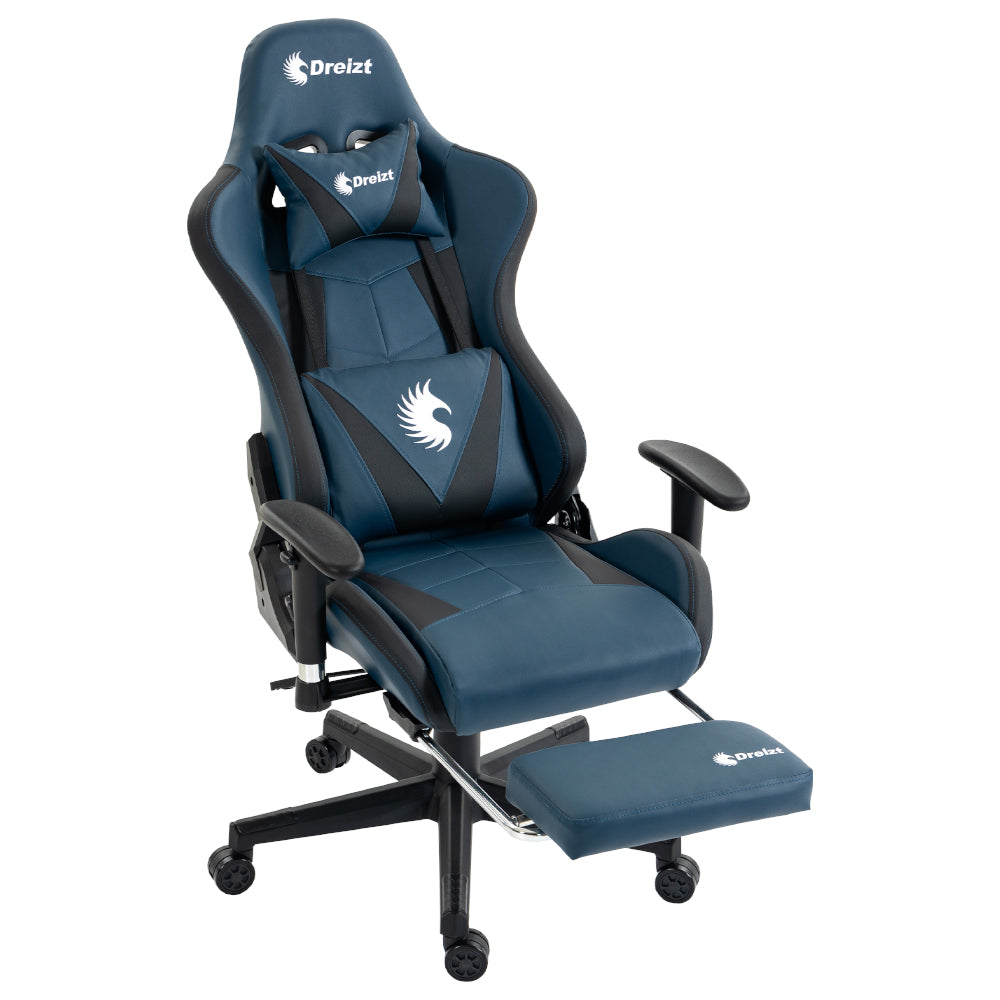Silla Gamer Dreizt Apolo Series Azul Dark 180° Reclinable Alta Calidad con Posapies
