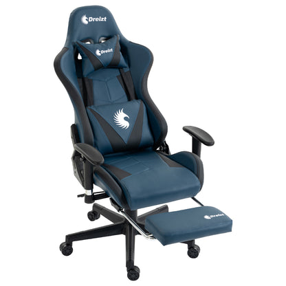 Silla Gamer Dreizt Apolo Series Azul Dark 180° Reclinable Alta Calidad con Posapies