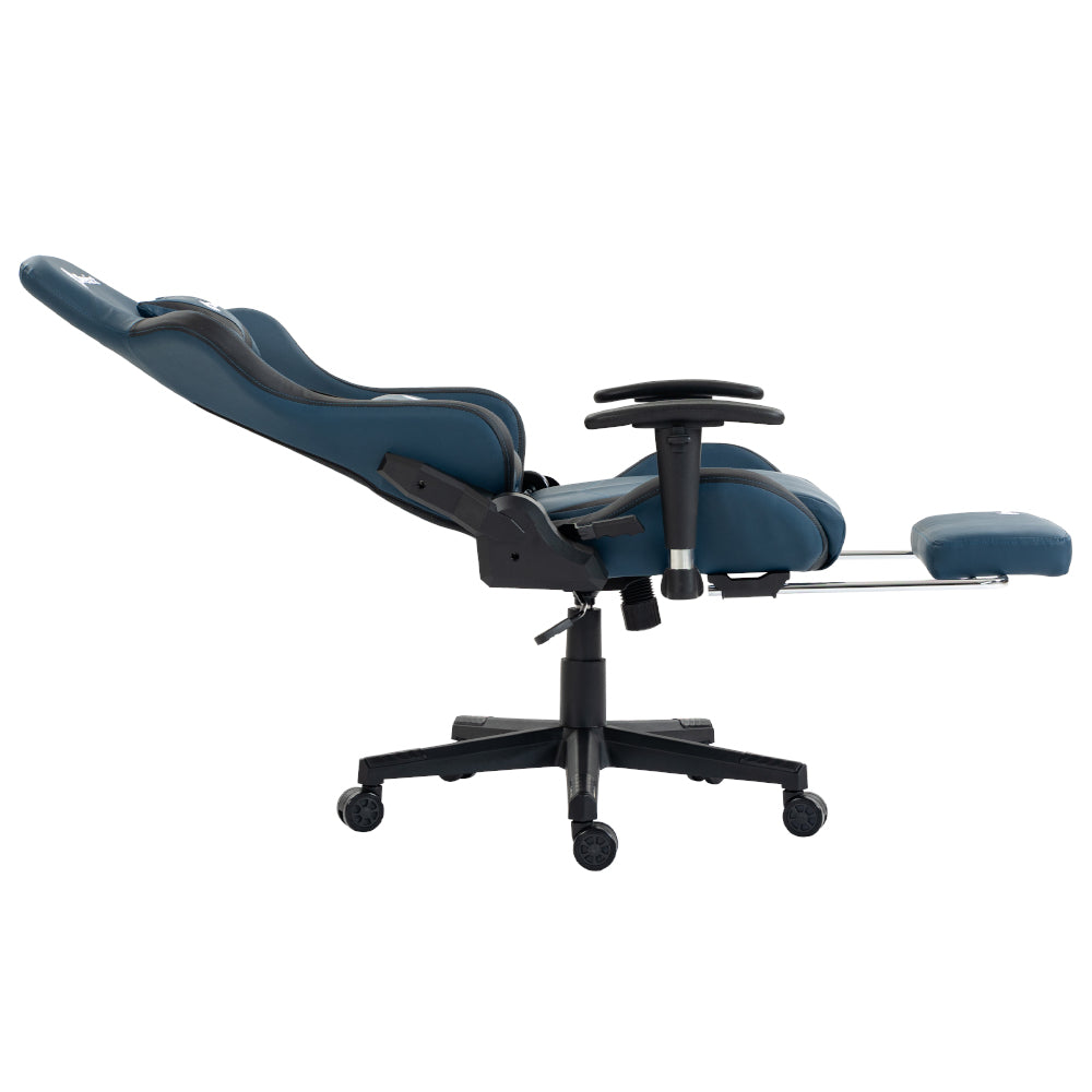 Silla Gamer Dreizt Apolo Series Azul Dark 180° Reclinable Alta Calidad con Posapies