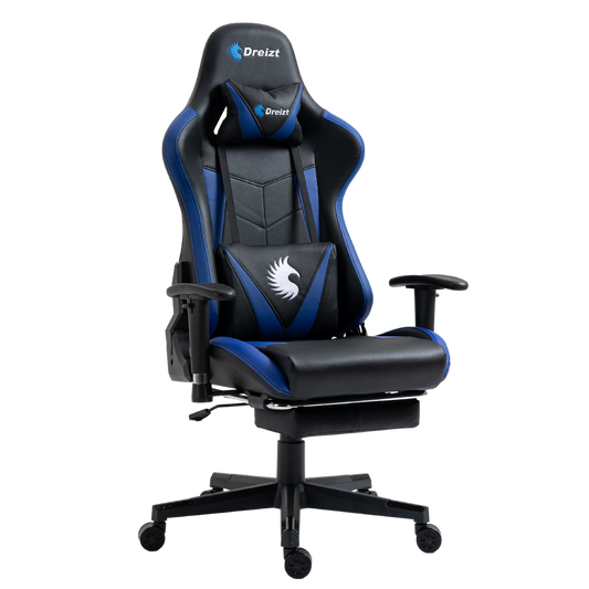 Silla Gamer Dreizt Apolo Series Azul Pro 180° Reclinable Alta Calidad con Posapies