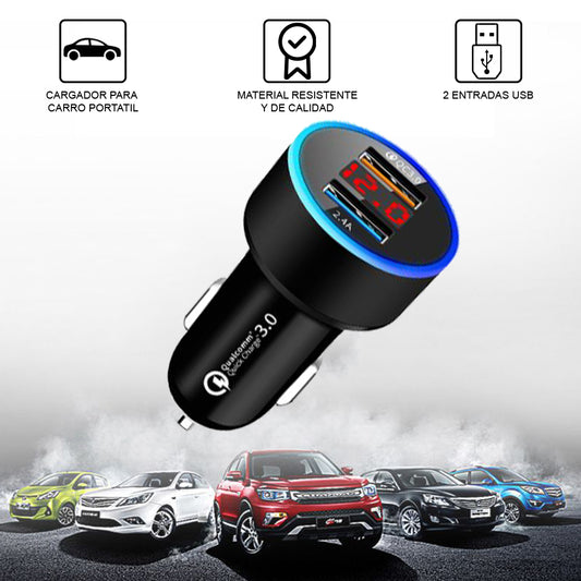 Cargador Dual Usb para Carro Auto Portátil con Pantalla Digital Celular
