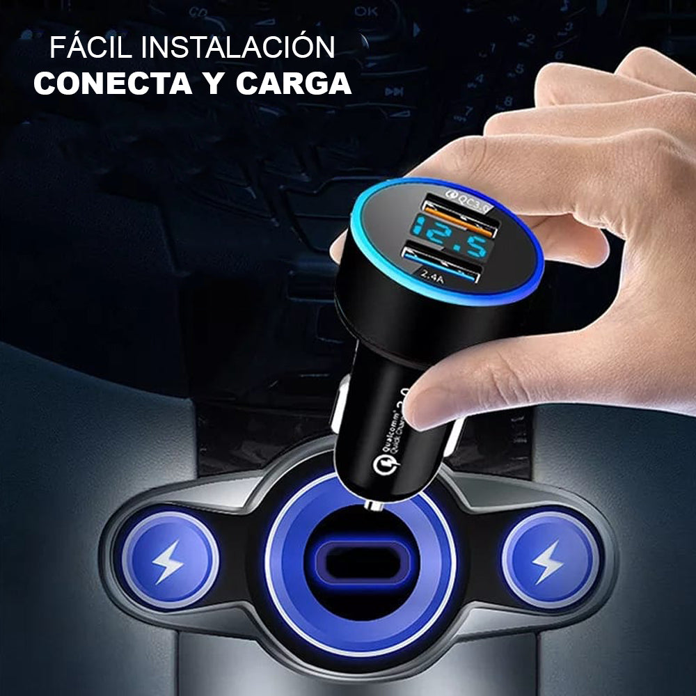 Cargador Dual Usb para Carro Auto Portátil con Pantalla Digital Celular