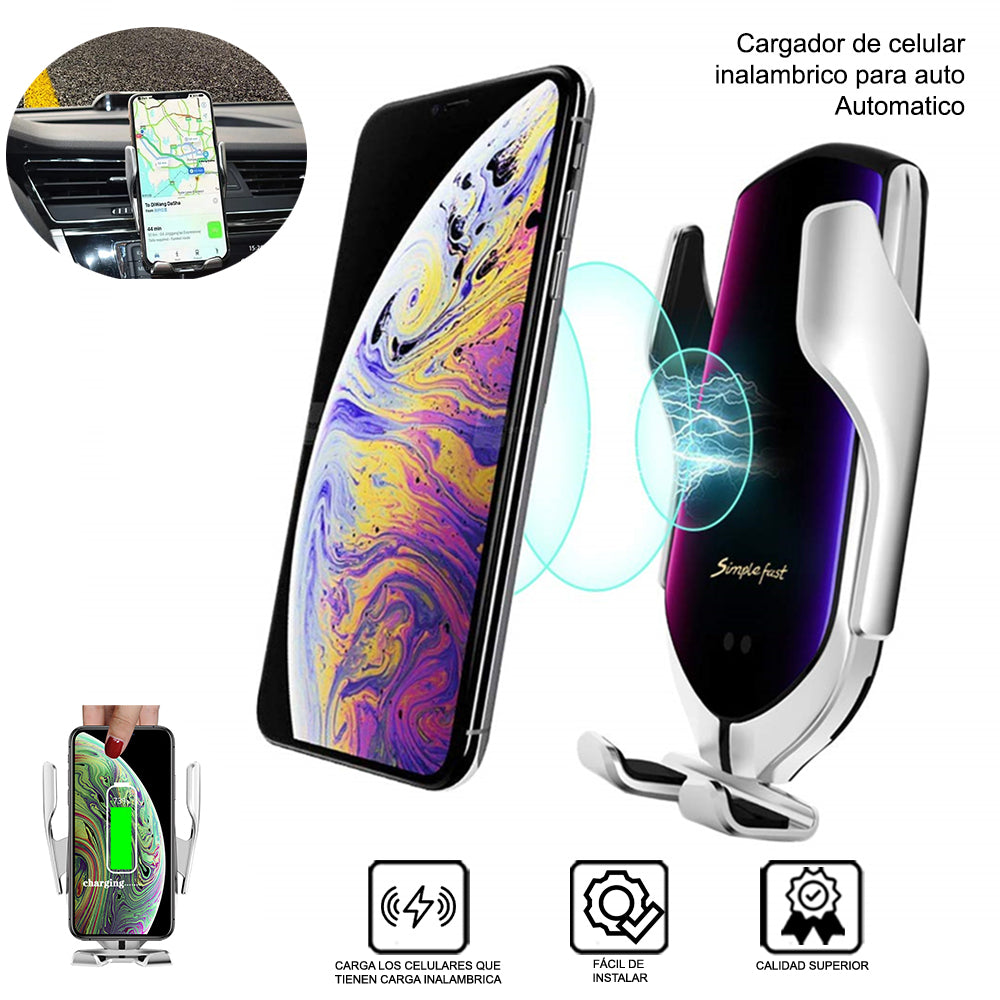 Cargador Inalámbrico Automático de Celular para Auto Plateado – E