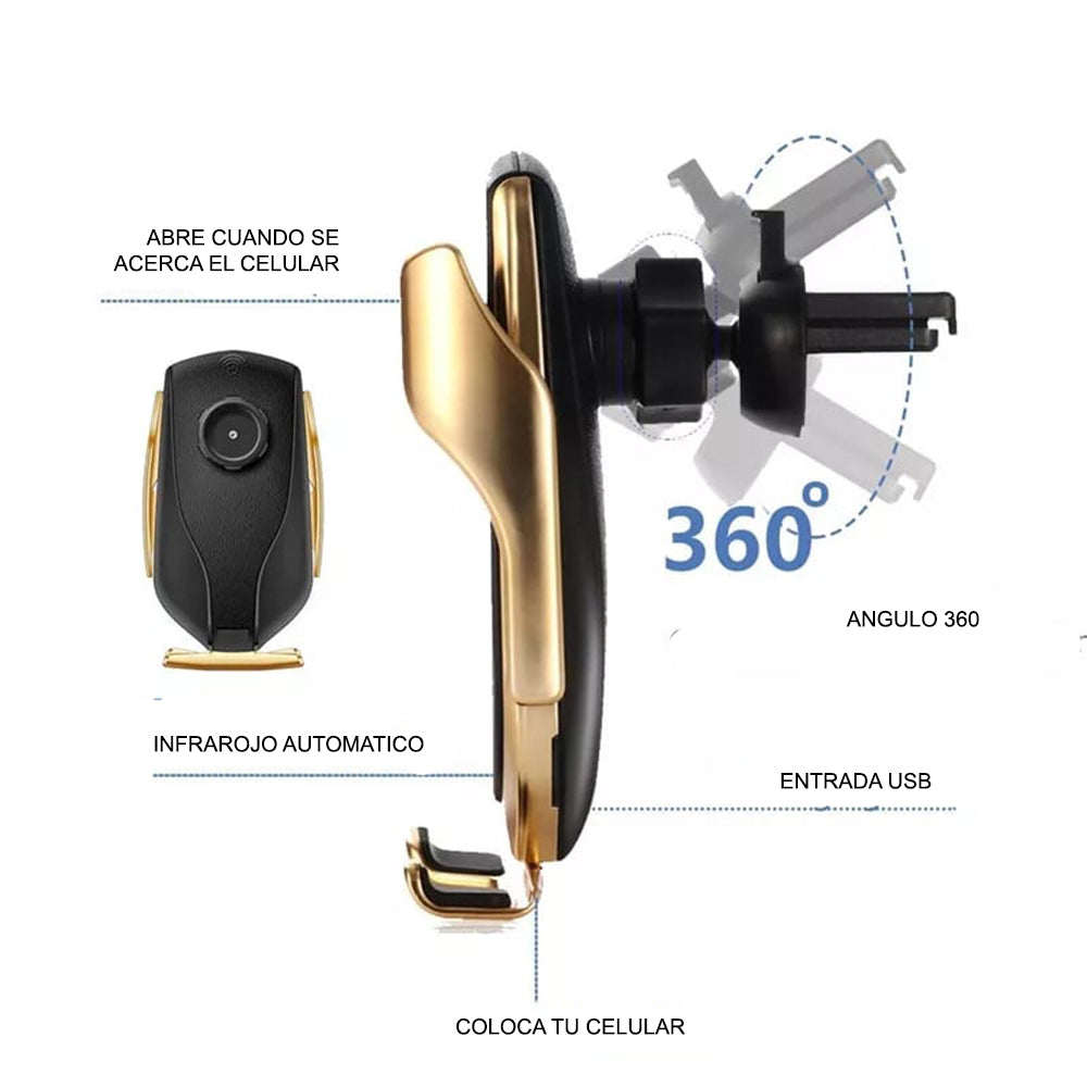 Cargador Inalámbrico Automático de Celular para Auto Plateado