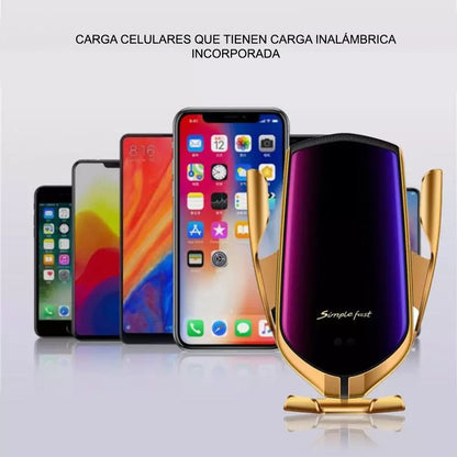 Cargador Inalámbrico Automático de Celular para Auto Dorado