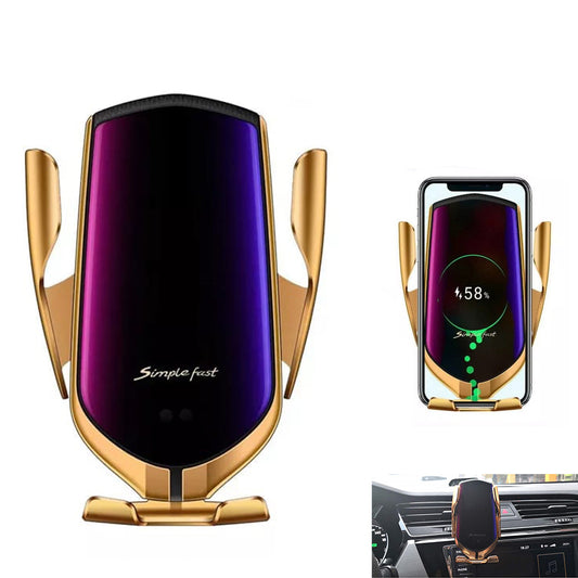 Cargador Inalámbrico Automático de Celular para Auto Dorado