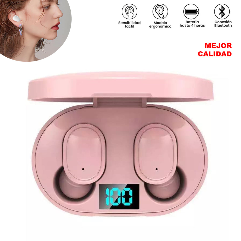 Audífonos Inalámbrico Bluetooth TWS E6S con Estuche Música AU240007 Rosado