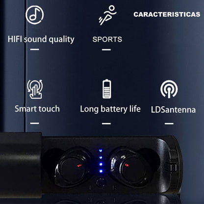 Audífonos Inalámbrico Bluetooth Dreizt  Profesionales con estuche Largo TWS AU240014 Negro