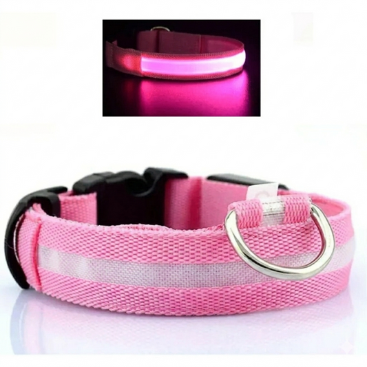 Collar Correa con Luces Mascota Perro Gato Rosado