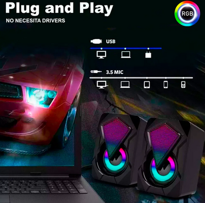 Combo Micrófono D9000 PRO RGB Gamer + Parlantes Gamer D4500 Luces