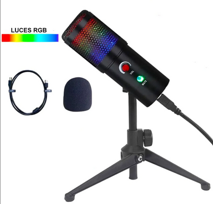 Micrófono Profesional de Mesa con Luces Black RGB Dreizt