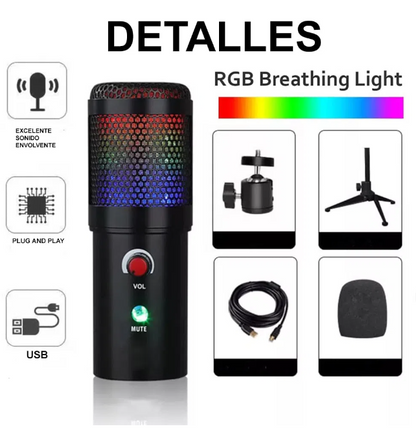 Micrófono Profesional de Mesa con Luces Black RGB Dreizt