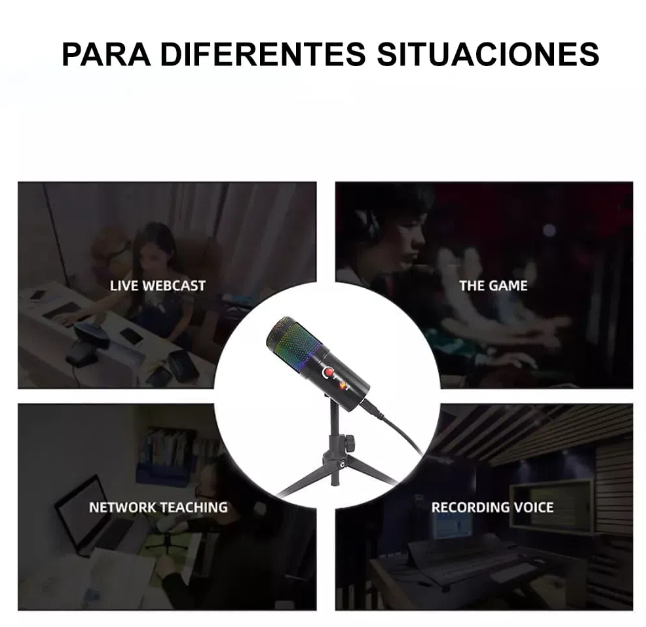 Micrófono Profesional de Mesa con Luces Black RGB Dreizt