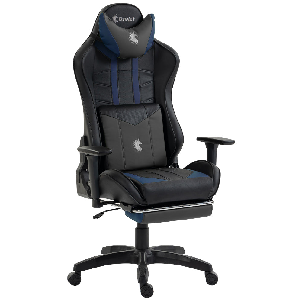 Silla Gamer Dreizt Devil Series Azul Dark 180° Reclinable Alta Calidad Con Posapies