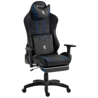 Silla Gamer Dreizt Devil Series Azul Dark 180° Reclinable Alta Calidad Con Posapies