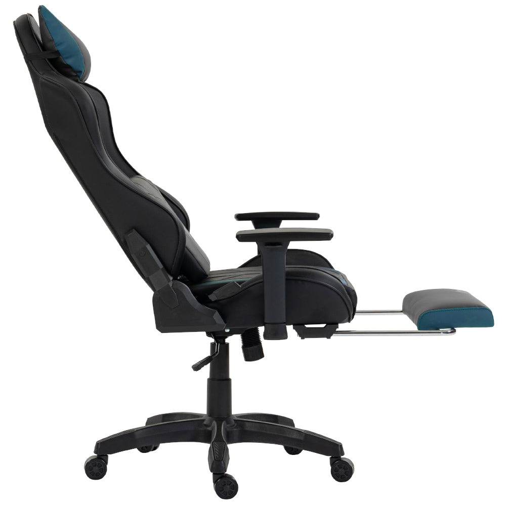 Silla Gamer Dreizt Devil Series Azul Dark 180° Reclinable Alta Calidad Con Posapies