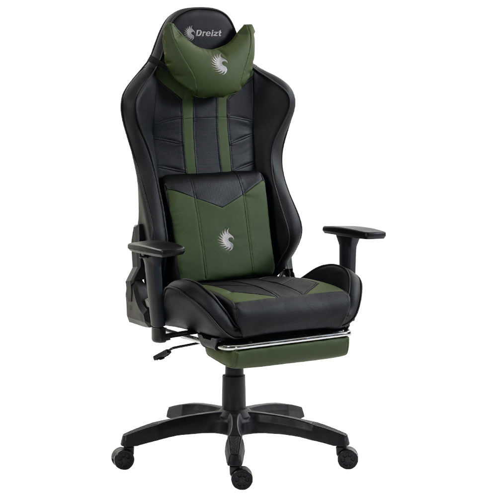 Silla Gamer Dreizt Devil Series Verde Dark 180° Reclinable Alta Calidad Con Posapies