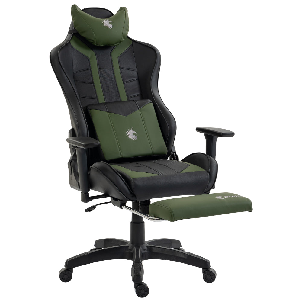Silla Gamer Dreizt Devil Series Verde Dark 180° Reclinable Alta Calidad Con Posapies