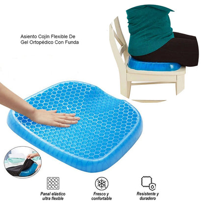 Asiento Cojín Flexible de Gel Ortopédico con Funda para Oficina