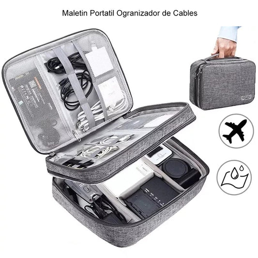 Maletín Portátil Organizador de Cables 2 Divisiones Impermeable FYI260007 Interlud Gris